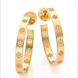 Tory Burch 1.5” T- Pierced Logo Hoop Earrings